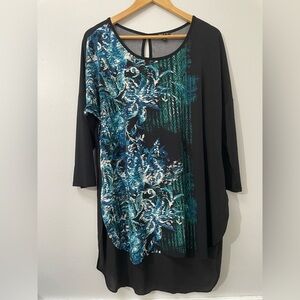 Sami Jo Womens Tunic Top Size XL Black High Low Hem side slits